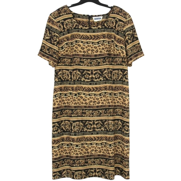 Prophecy Dresses & Skirts - VTG PROPHECY Brown/Black BAROQUE/ANIMAL PRINT Zip Back SATIN Sheath Dress 18W
